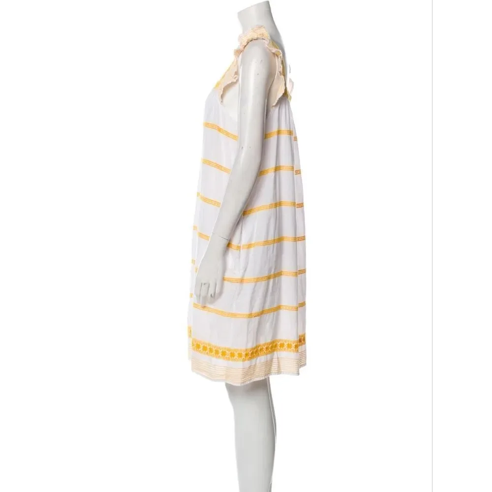 TORY BURCH Ruffle-Trimmed Embroidered Linen and Cotton-Blend Mini Dress Size‎ S